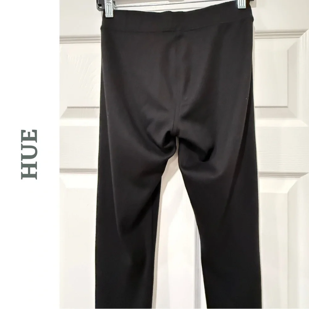 HUE Black Leggings Side Stripe Stretch Pull On Pants Size Small - Picture 5 of 7